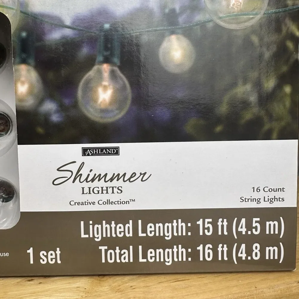 Ashland Lights 16ct G40‎ Bulb String Shimmer Round Clear New In Box Set Of 2